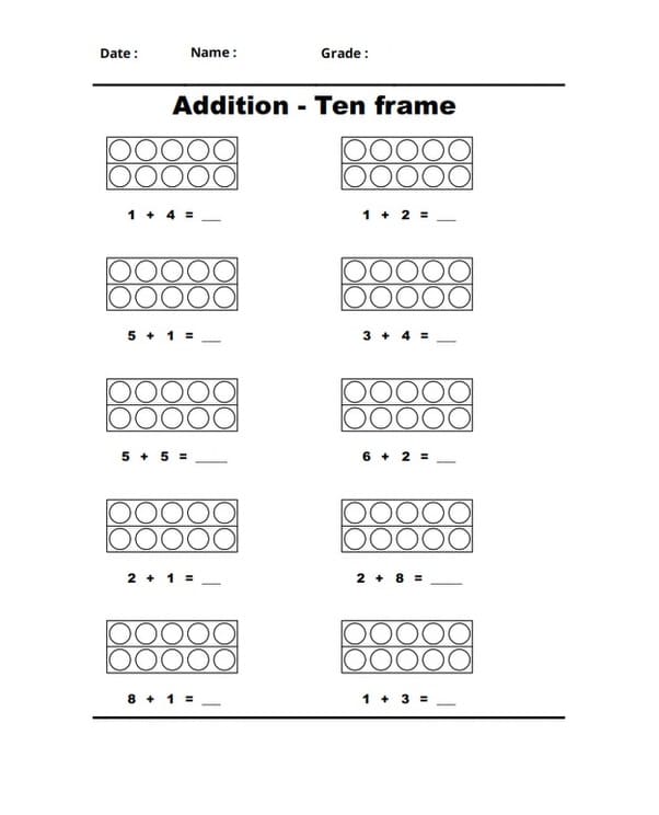 Ten Frame Worksheet Free