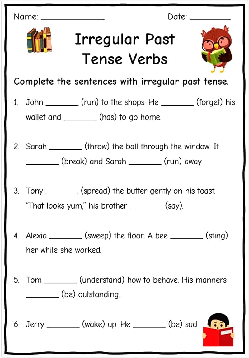 Verb Tense Worksheet For Adult