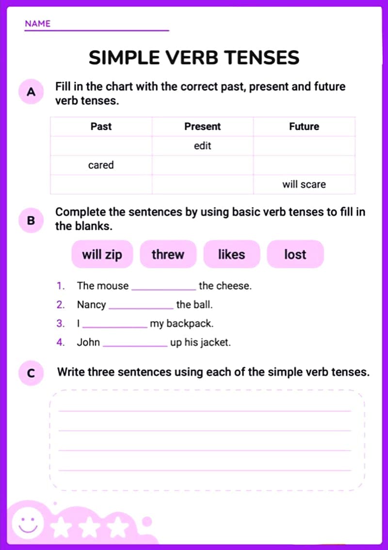 Verb Tense Worksheet For Adults