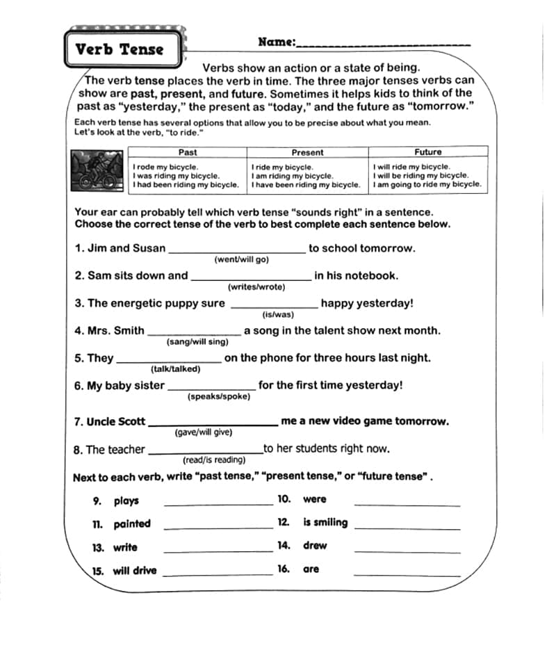 Verb Tense Worksheet For Free