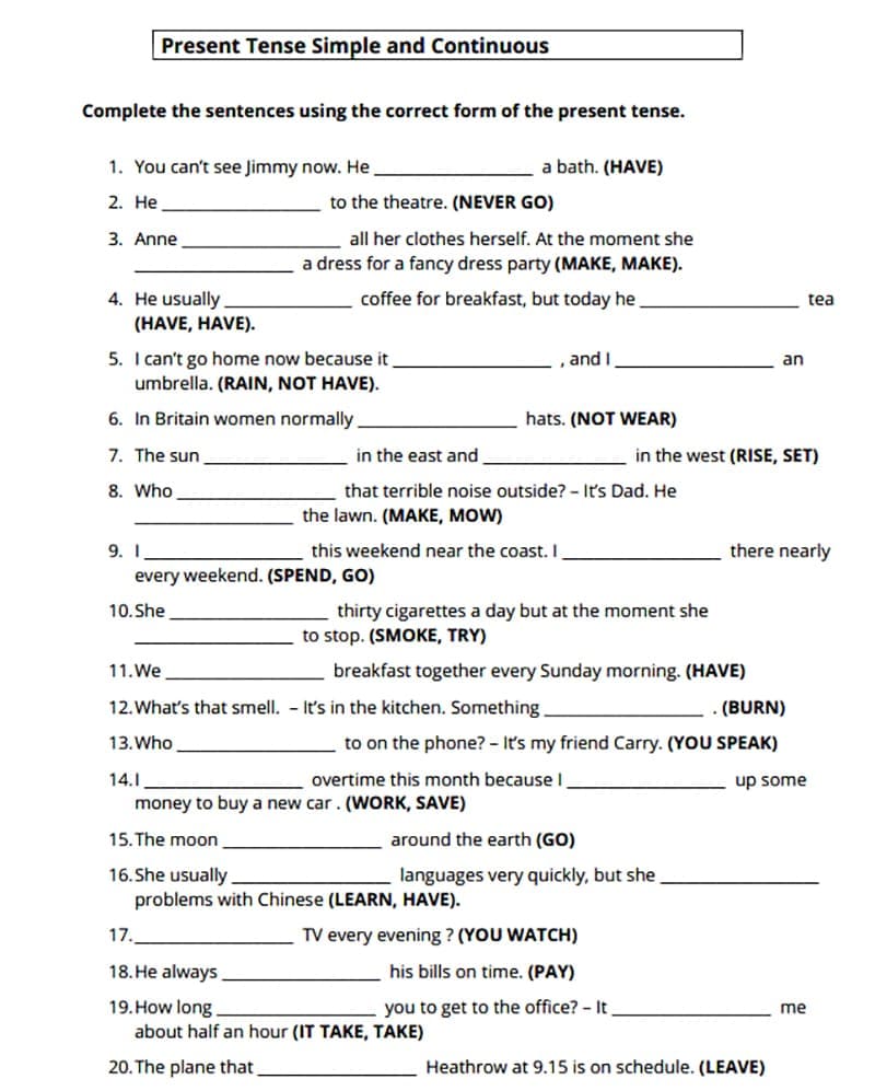 Verb Tense Worksheet For Kid