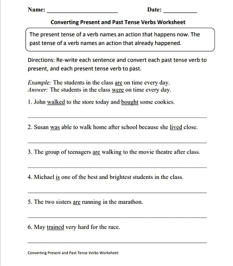 Verb Tense Worksheet For Kids