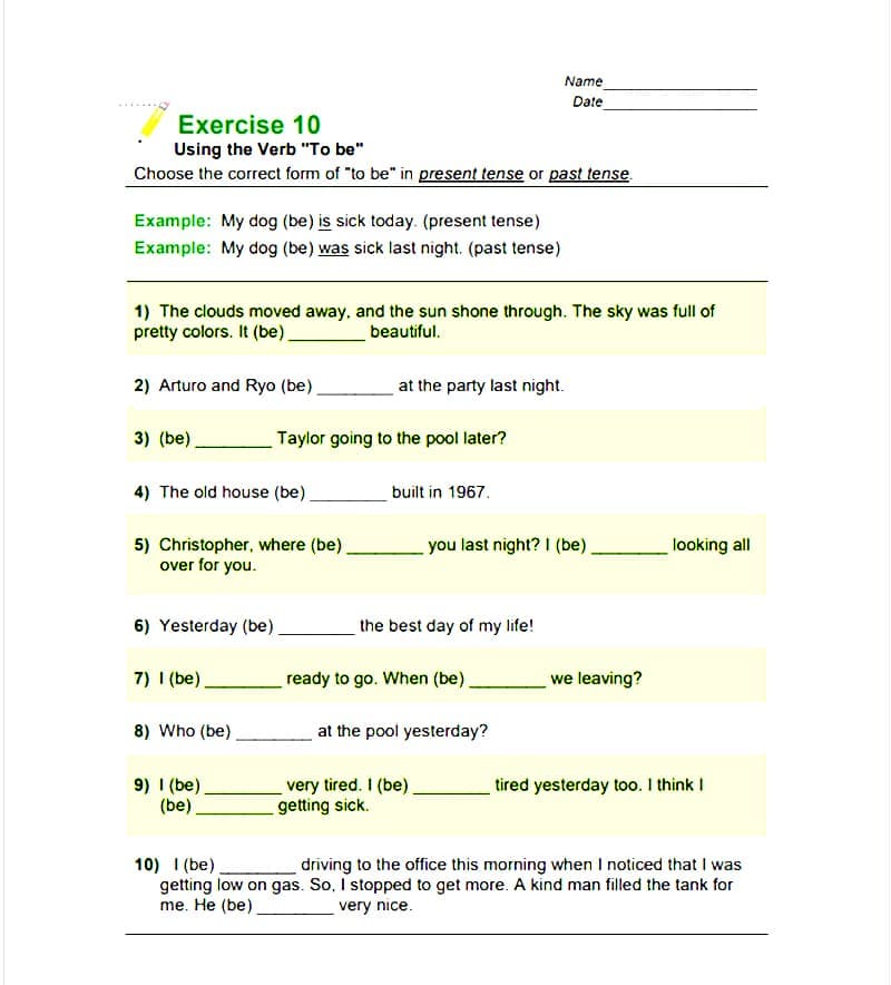 Verb Tense Worksheet Free Image