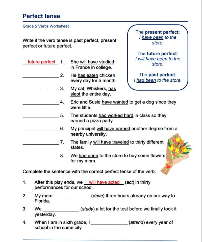 Verb Tense Worksheet Free Picture