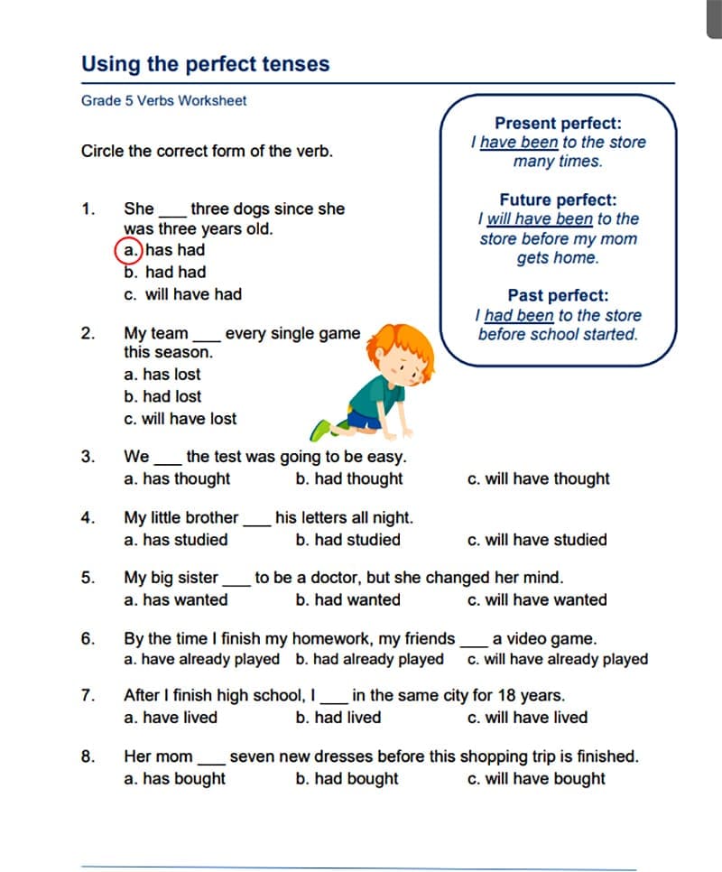 Verb Tense Worksheet Free Pictures