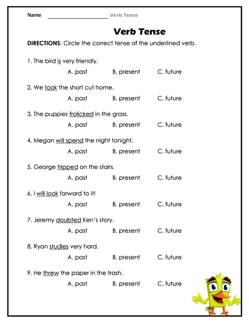 Verb Tense Worksheets