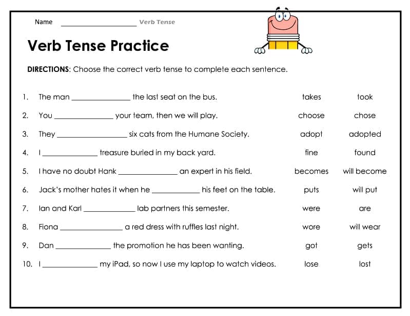 Verb Tense Worksheet Picture