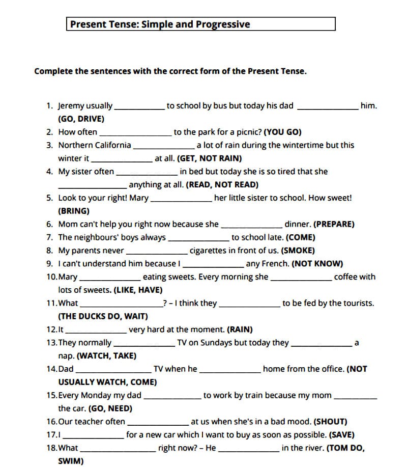 Verb Tense Worksheet Pictures