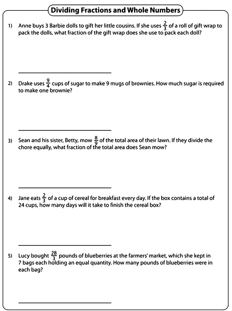 Very Simple Dividing Fractions Word Problems