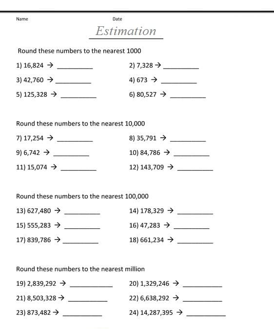 Estimation Worksheets