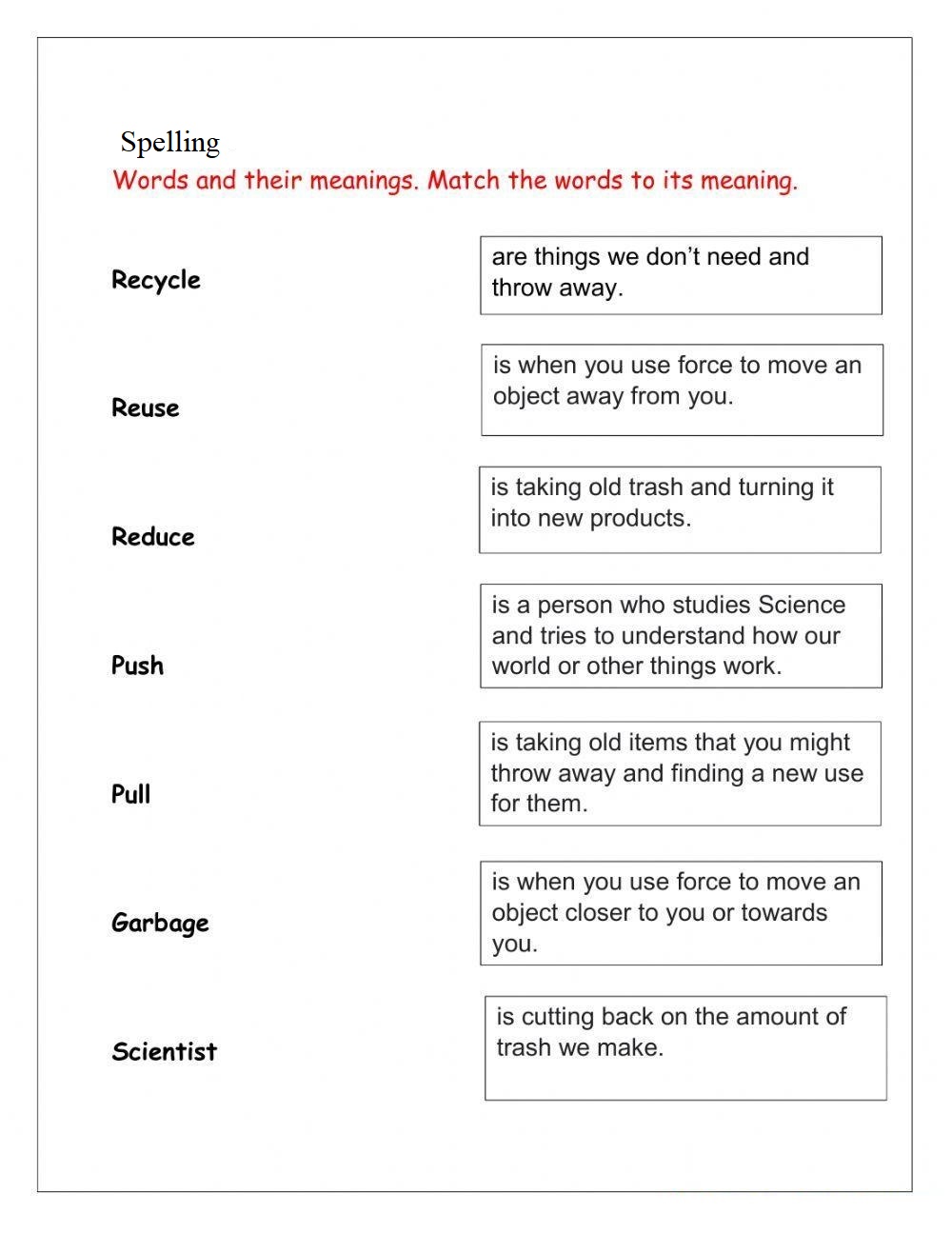 Word Definition Worksheet For Free