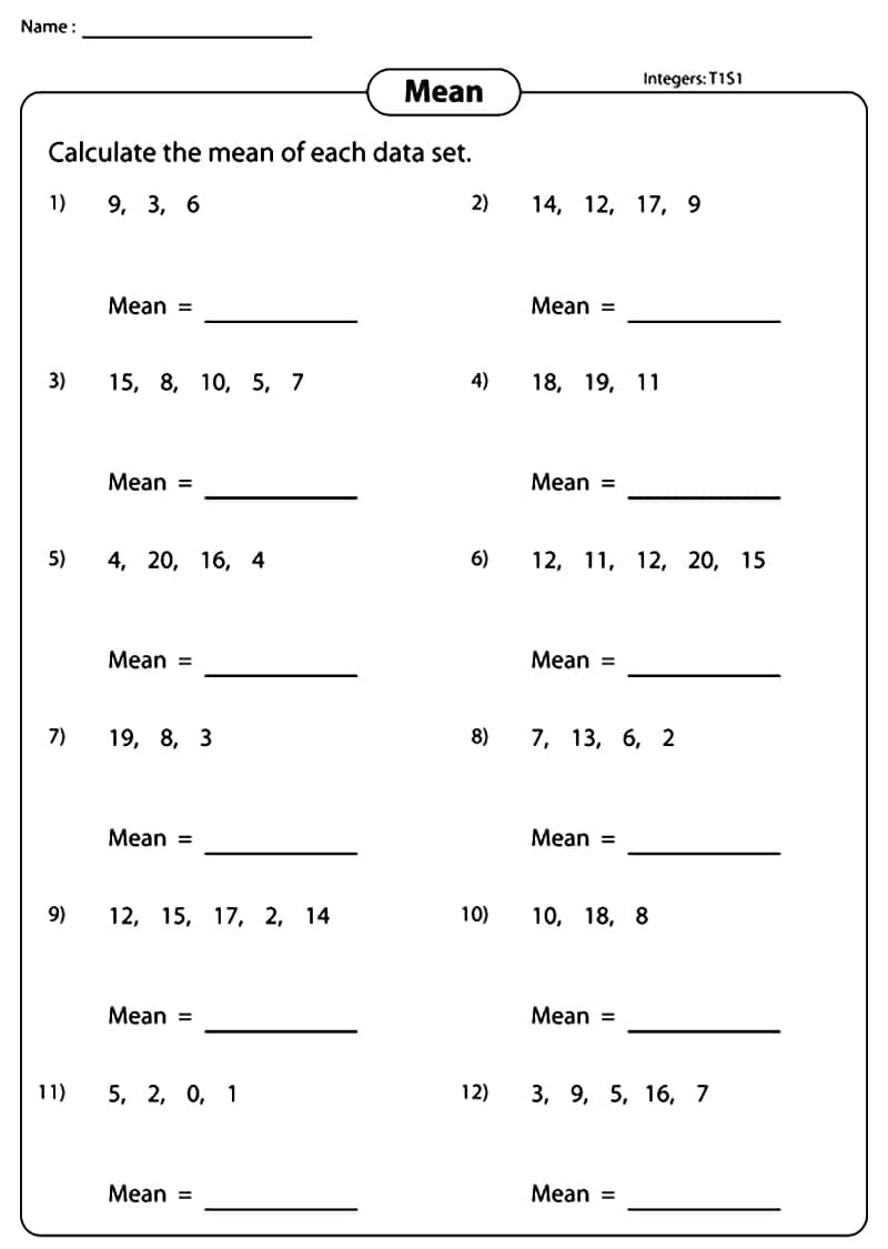 Changes in Mean Word Problems Worksheets