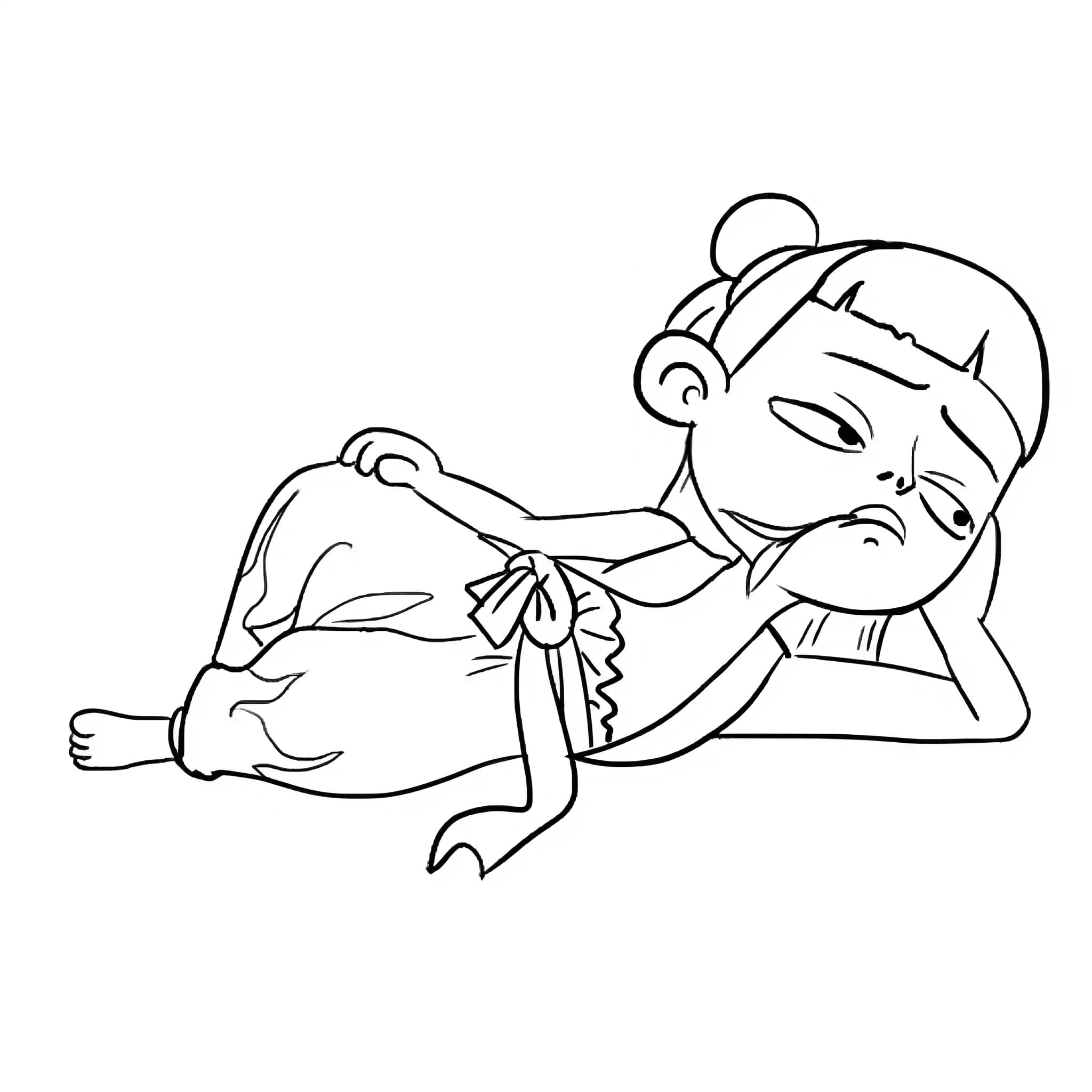 Ne Zha Lying Down Looking Bored Coloring Pages
